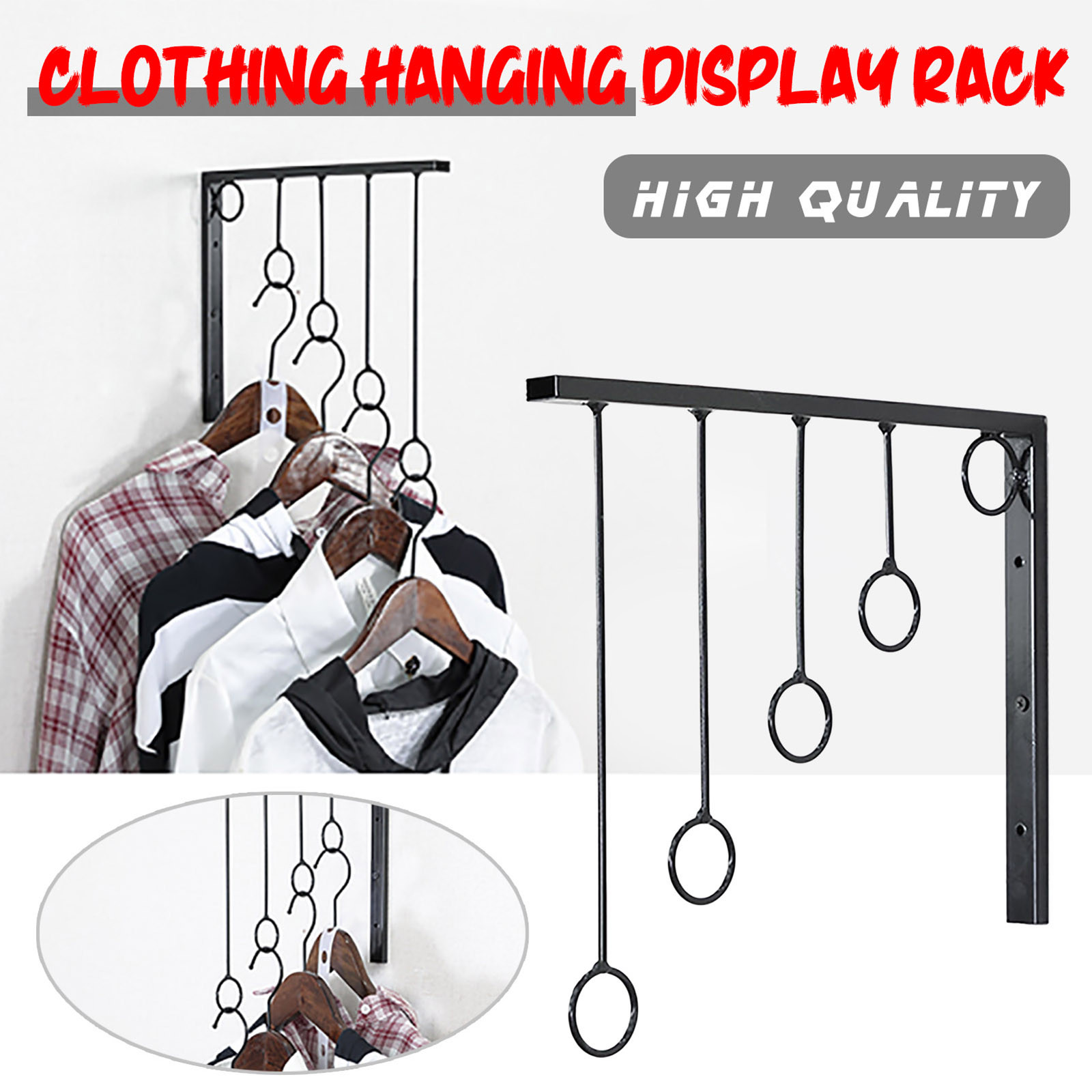 Wall Mounted Garment Clothes Rail Home Shop Dress Clothing Hanging Display Rack Display Rolling Portable Rail Hanger Cloth Rack