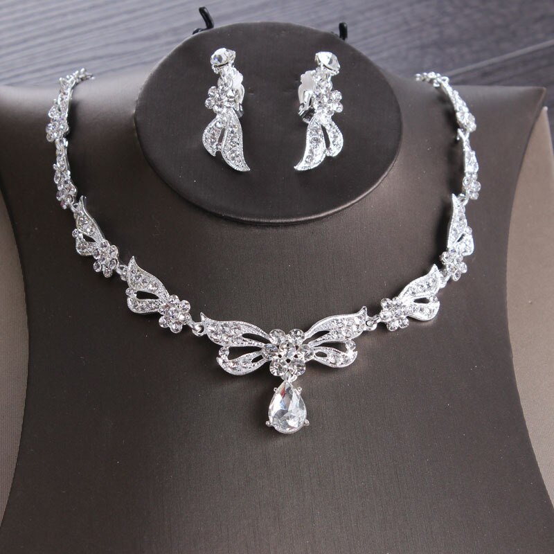 3Stck Strass Kristall Schmetterling Braut Schmuck setzt Halskette Ohrring Tiara einstellen Hochzeit Haar Ornamente Afrikanischen Perlen Schmuck einstellen