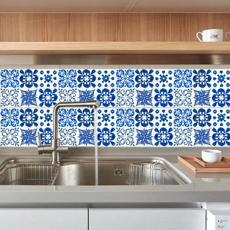 12pcs Blue and White Porcelain Self Adhesive PVC Ceramic Tile Sticker Waterproof 32CD