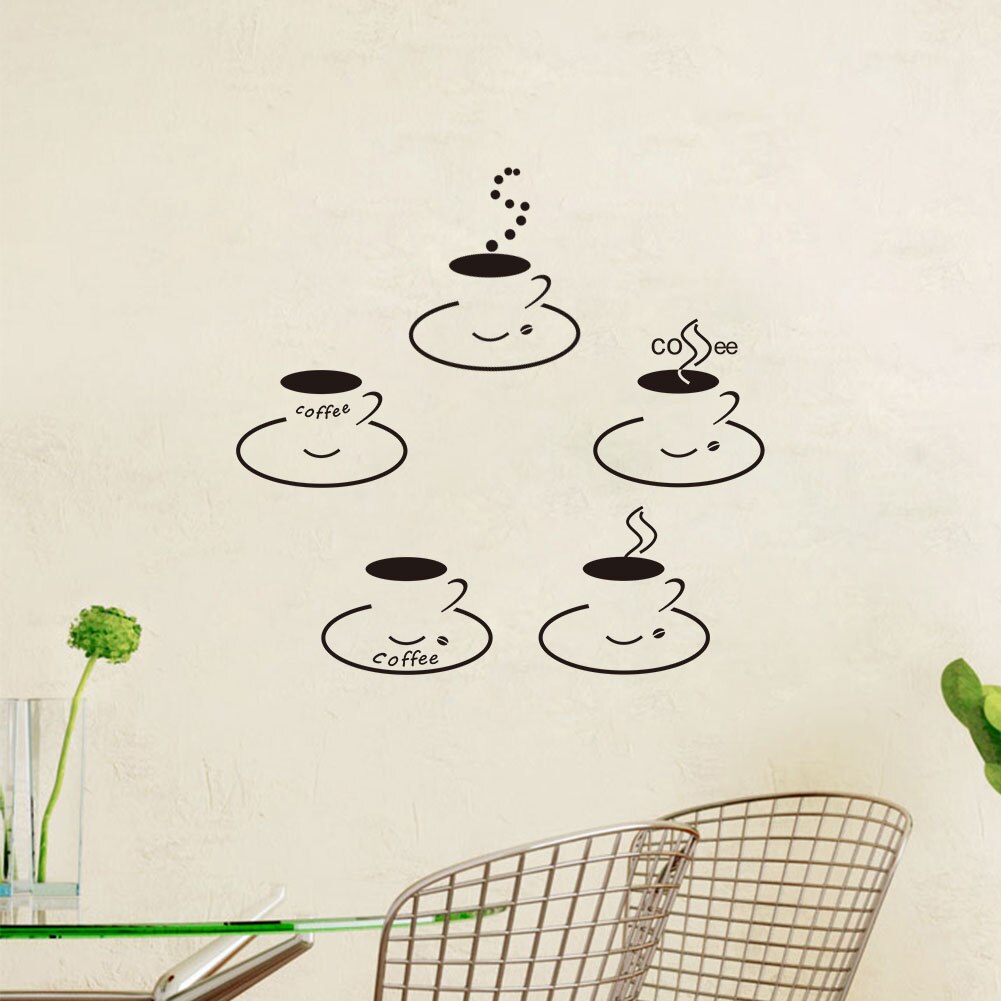 Autocollant mural deux café en vinyle, sparadrap mural, pour la maison, café, décoration de cuisine: 57cmx70cm
