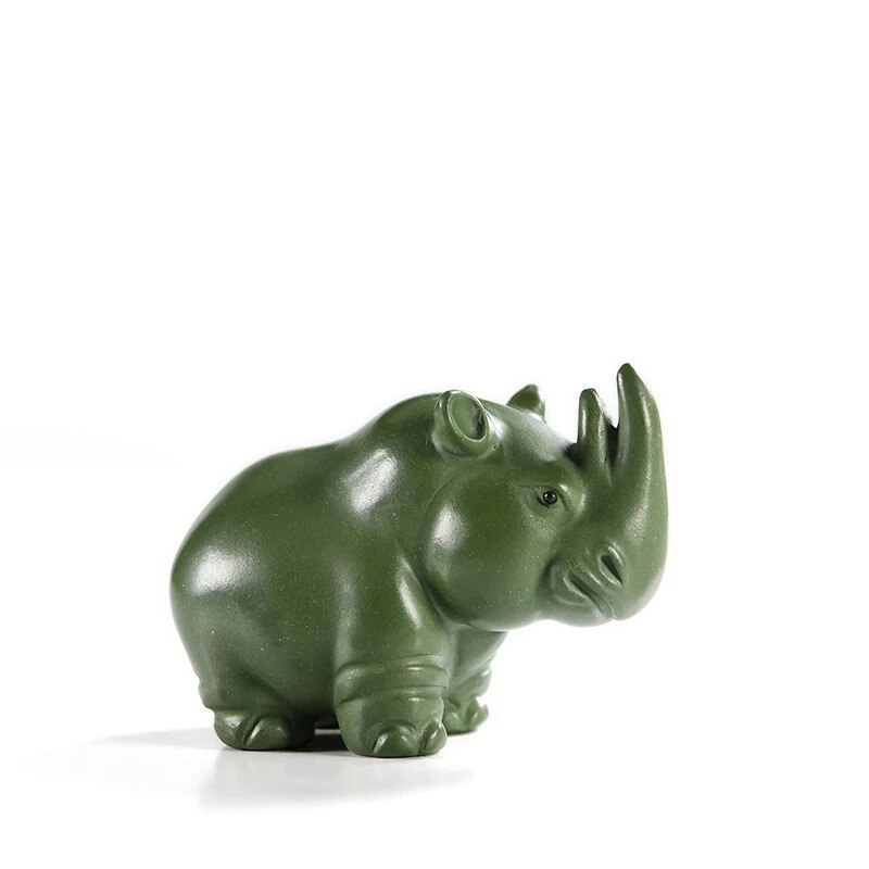 Tea Ornaments Rhino Purple Sand Green Mud Green Compact Decoration Tea Ornaments Tea Set Ceramic Tea Ceremony Tea Pet Yixing: Default Title