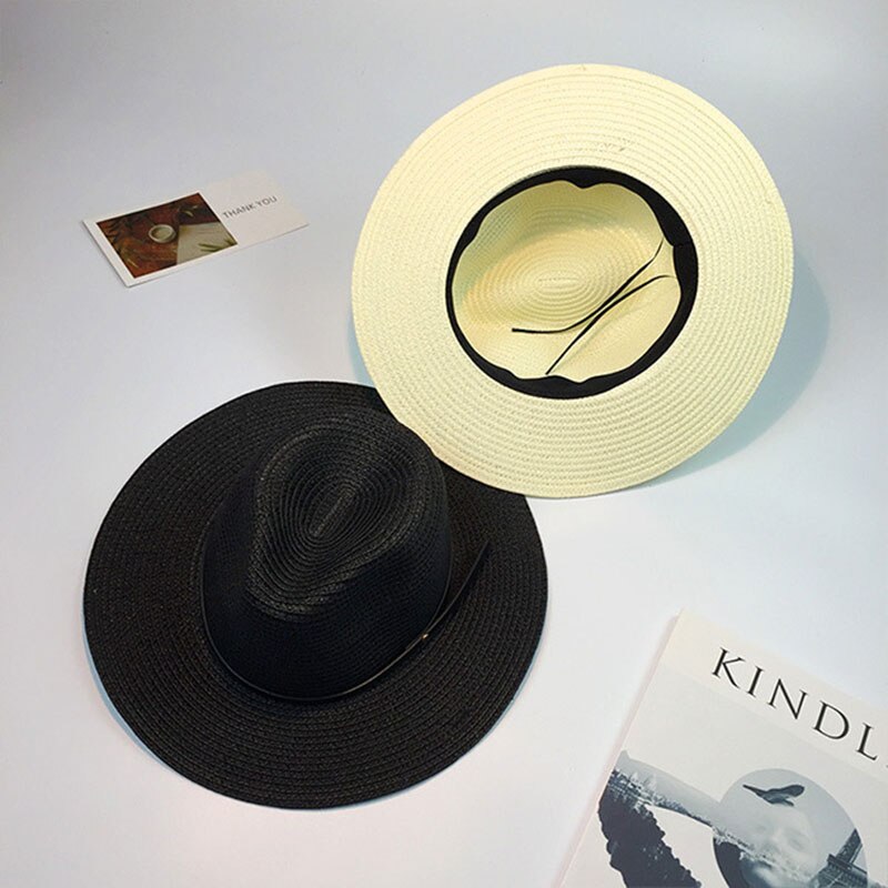 Nueva mujer sombreros de las mujeres sombrero de verano clásico negro faja de Panamá sunhats Jazz Sombrero sombreros de playa para mujeres chapeau de paille femme