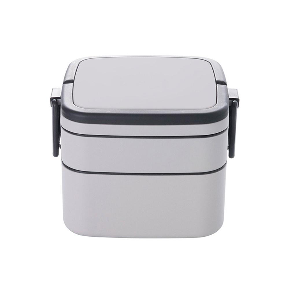 1pcs Stackable Bento Lunch Box with Handle 2-Tier Lunch Container Microwave Safe Heat with a Spoon 3 Colors Square and Circle: Light Gray A