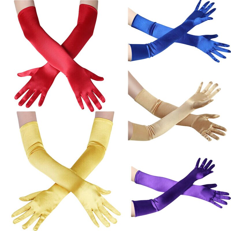 Guantes largos de , guante de satén para nocturna o baile de graduación, negro, azul, dorado y rosa