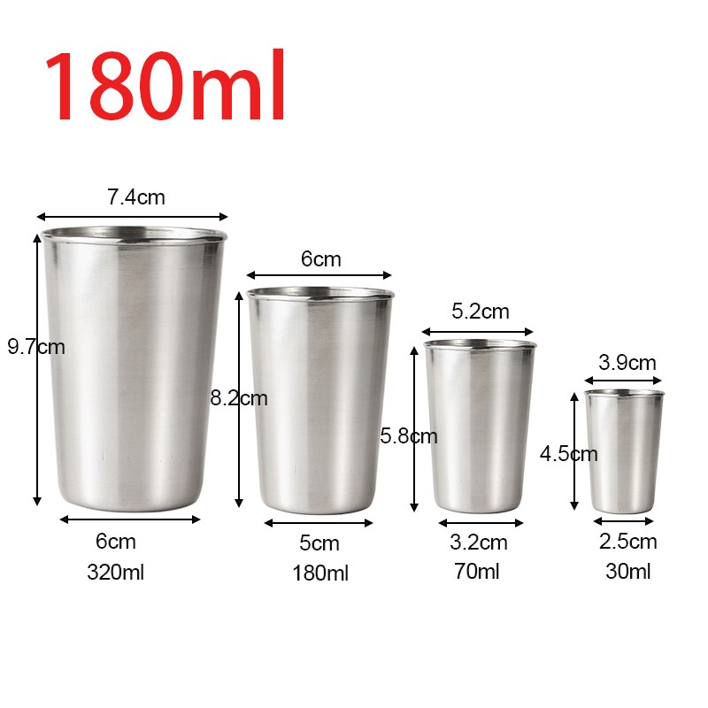 Stainless Steel Shot Glasses Cups Wine Beer Whiskey Mugs 30/70/180/320ml Drinking Glass Outdoor Travel Cup Kitchen Accessories: 180ml