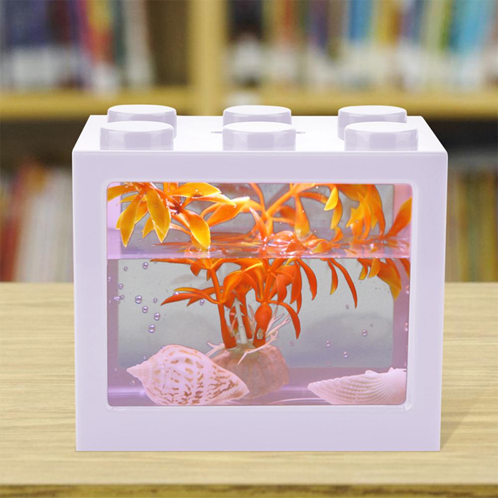 Kuulee Mini Aquarium Fish Tank with Light Fishbowl for Home Office Tea Table Decoration 12*8*11.5 cm