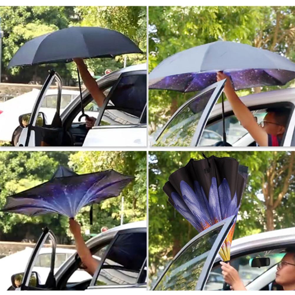 Dobbeltlags doven paraply vindtæt omvendt foldning omvendt chuva paraply selvstående regnbeskyttelse c-krog hænder til bil