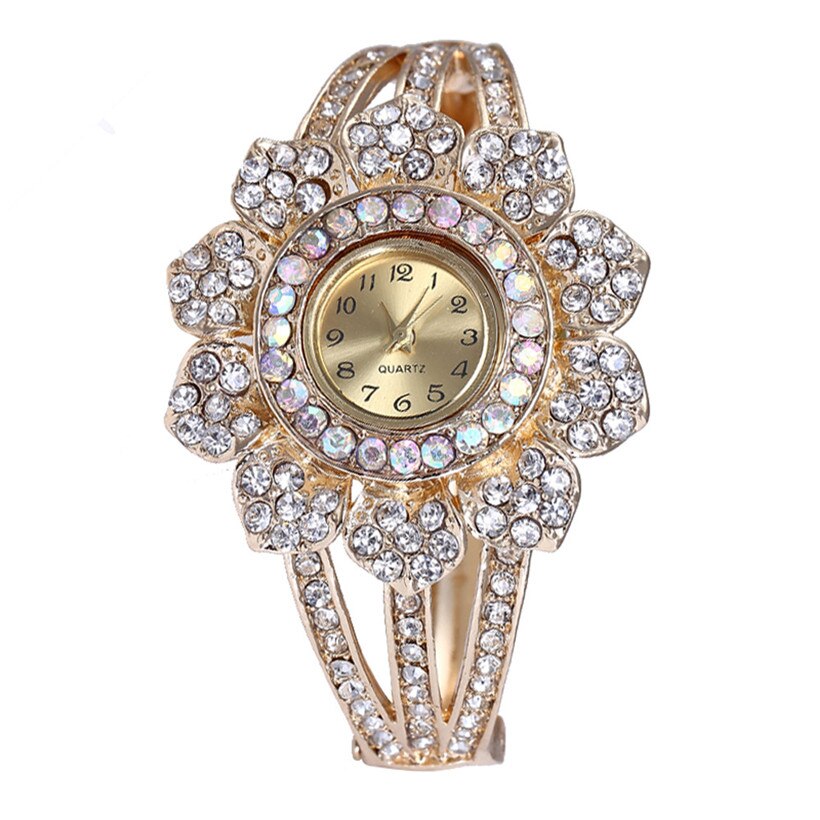 Luxe Vrouwen Armband Horloge Jurk Horloge Lady Gold Rhinestone Quartz Horloges Armband Horloge Vrouwen Klok
