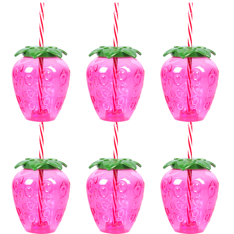 Tasse à boire en plastique en forme d'ananas/fraise/pastèque avec paille, décor hawaïen, fournitures de fête d'été sur la plage et la piscine, 6/8 pièces: Fluorescence Jaune