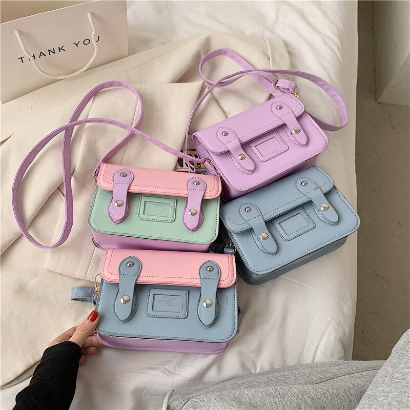 Women Flap Shoulder Messenger Bag Solid Color PU Leather Ladies Crossbody Bags Female Small Square Handbags Purse