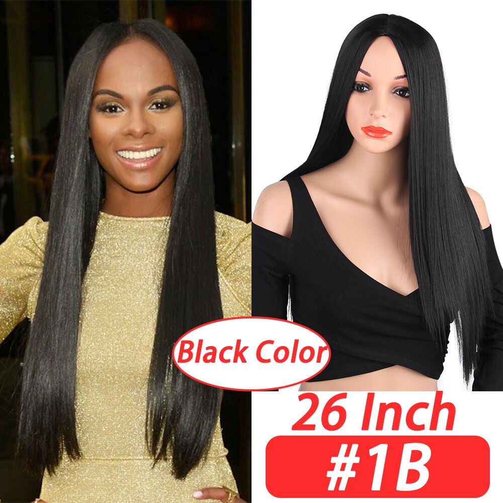 LiangMo Long straight hair synthetic front lace wig black African American black female hairstyle: Default Title