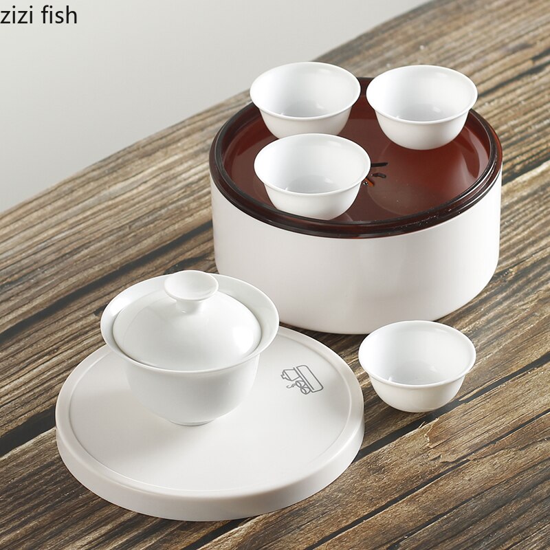 7-piece set Chinese Kung Fu Tea Set Ceramic Portable Teapot Set Outdoor Travel Gaiwan Tea Cups of Tea Ceremony Teacup Fine