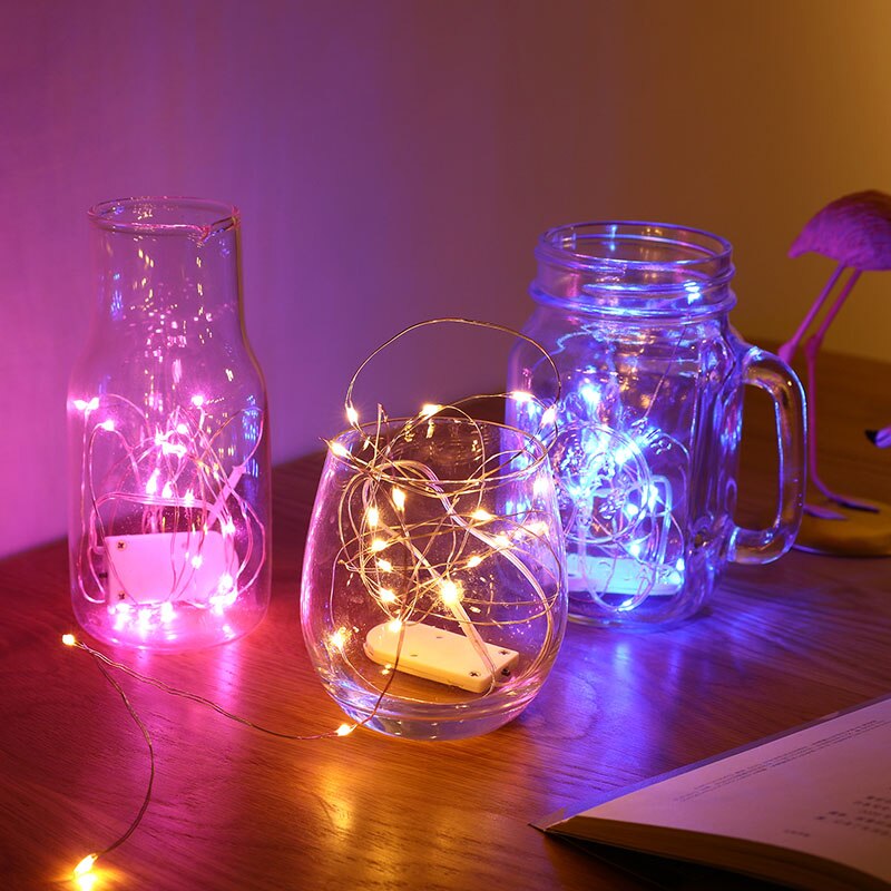 Guirnalda de luces LED de cadena de alambre plateado, 1 piezas, 1M, 2M, 3M, 5M, para Navidad, hogar, boda, decoración de vacaciones al aire libre