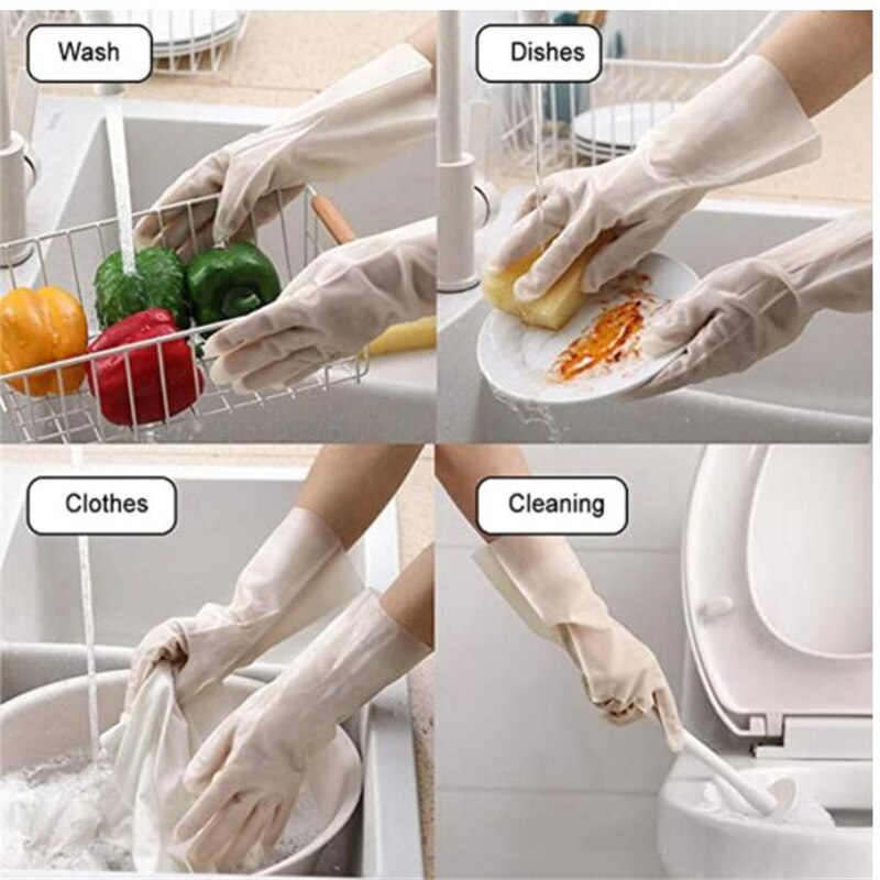 Female Waterproof Rubber Latex Dishwashing Gloves Kitchen Durable Cleaning Housework Chores Dishwashing Tools Supplies