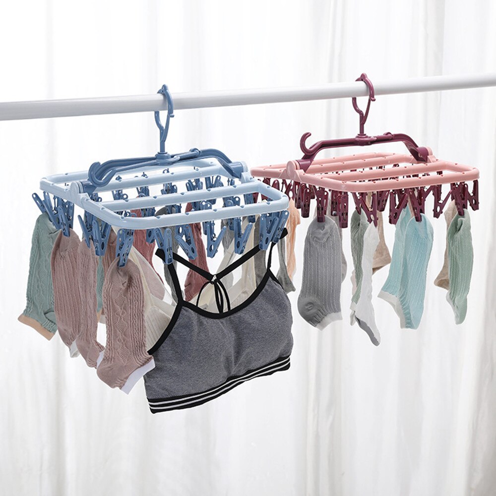 32-Clips Multifunctional Drying Rack, Foldable Side Hanger, Household Socks For Drying, Children's Hanger, Dormitory Drying Rack