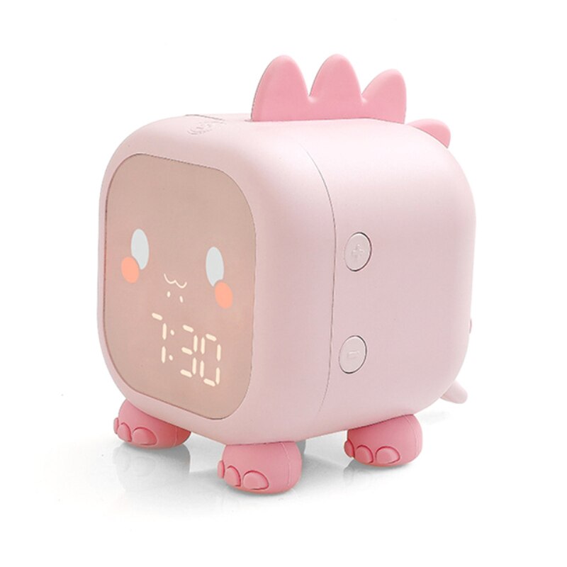 Bonito reloj despertador Digital para niños, Despertador con luz nocturna, de dinosaurio, para mesita de noche y escritorio, entrenador de sueño: Pink