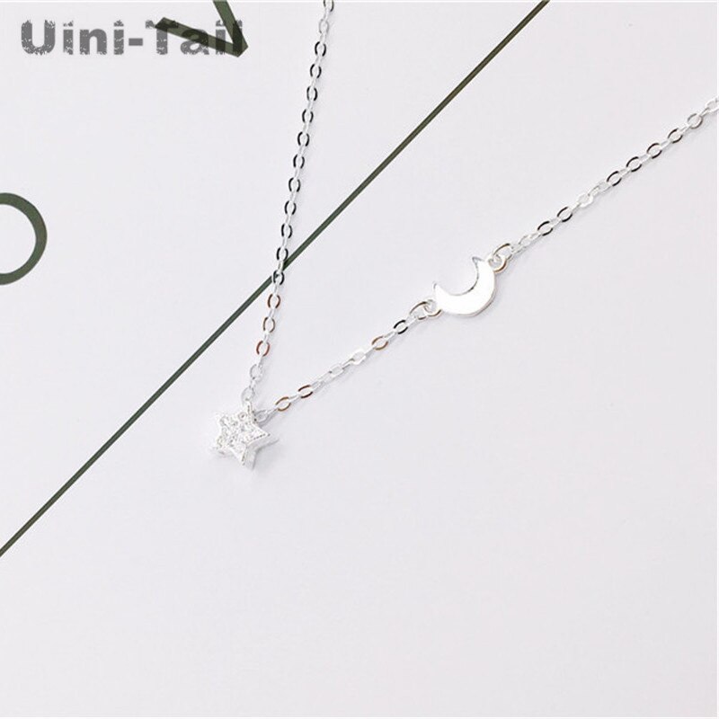 Koreańska wersja 925 szterling srebro małe świeże gwiazdy księżyc modelowania naszyjnik modelki mody przepływu dzikich studentów wisiorek