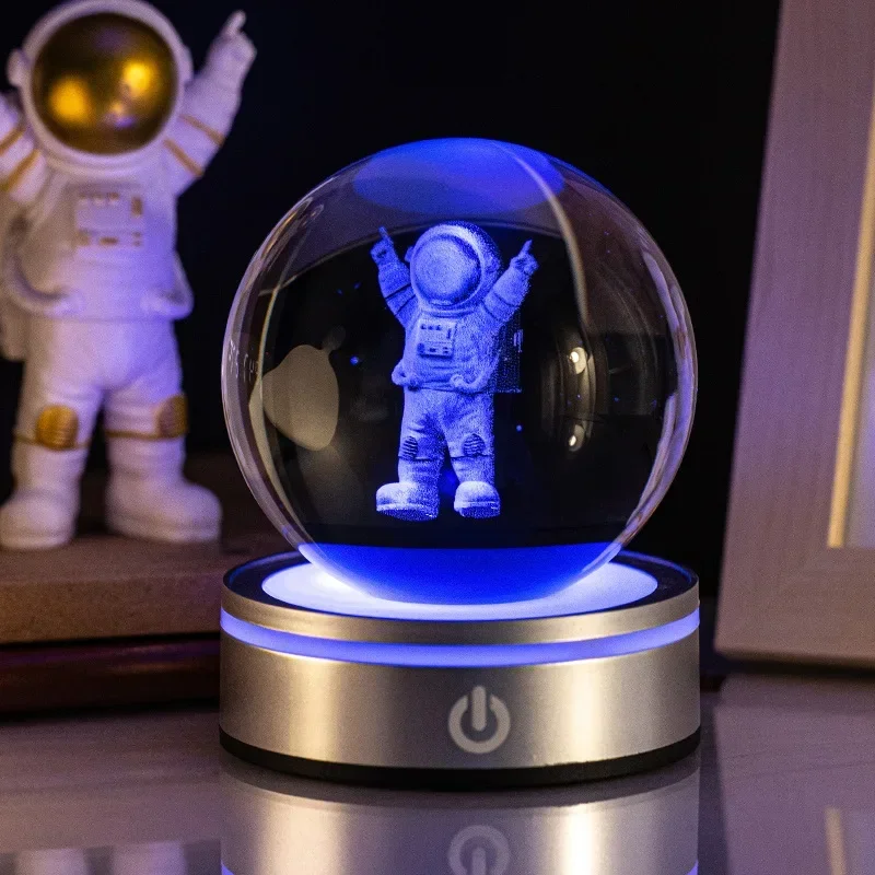 Luces nocturnas de bola de cristal, lámpara de mesa de Luna RGB 3D, planeta brillante, Galaxia, astronauta, decoración de mesa, para niños: YELLOW