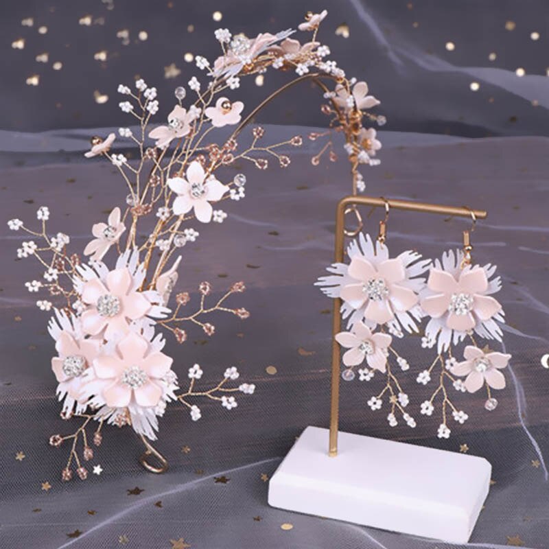 Bridal Wedding Headwear Set Exquisite Bright Crystal Beads Hairband Headband Long Tassels Flower Earrings Women Tiaras