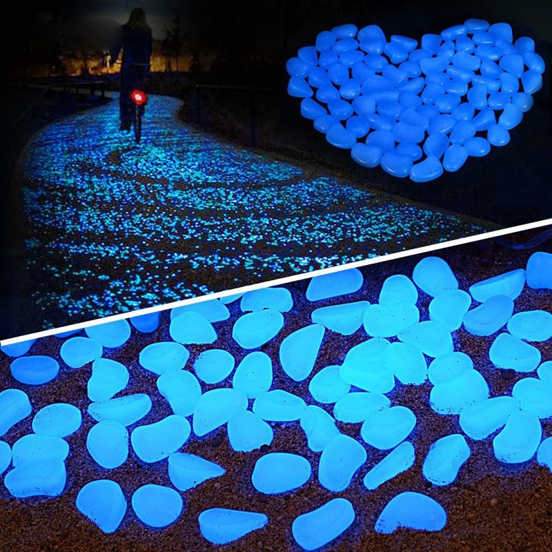 Pedras coloridas que brilham no escuro, pedrinhas luminosas para decoração de jardim, áreas externas, aquários, pedrinhas para decoração, 50 peças
