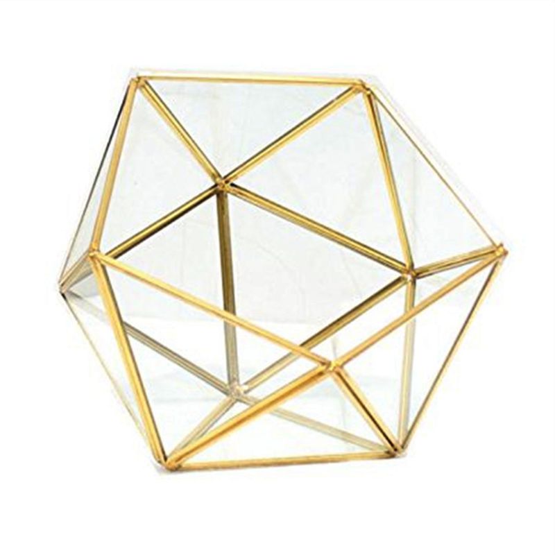 Glasglas terrarium förvaringslåda smyckeshållare, glas geometrisk terrarium bordsskiva saftig växtlåda planteringshållare/guld