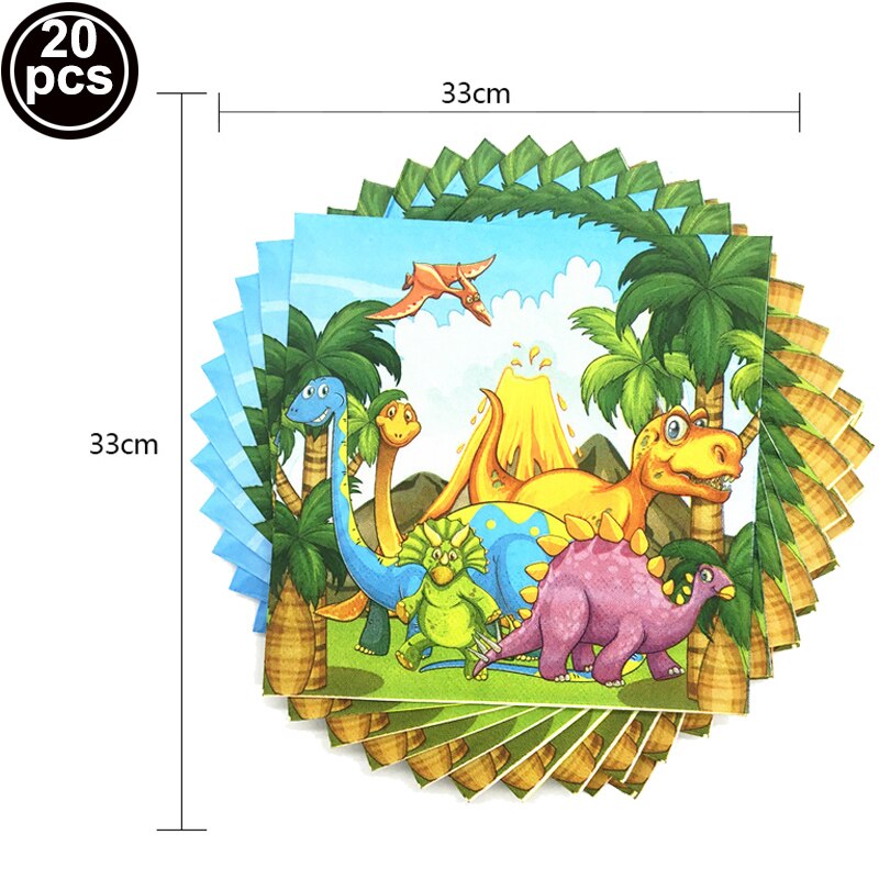 Dinosaur Party Supplies Disposable Tableware Set Paper Plates Napkins Straws Kids Birthday Decoration Baby Shower Boy: napkins 20pcs