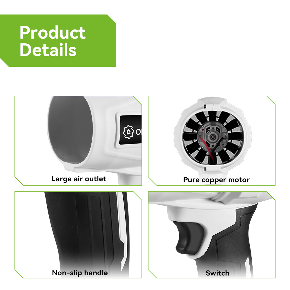 ONEGREEN 2000 W elektrischer Turbogebläse, Strahlventilator, 200 m/s, Handluftgebläse, heftiges Blaswerkzeug für 21 V 18 V Batterie