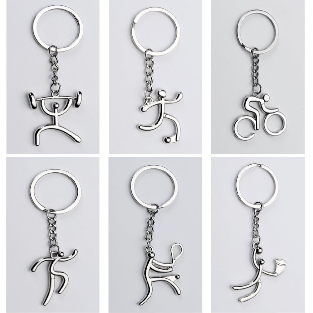 Sports Logo Key Chain Bike Running Weightlifting Football Basketball Keychain Chain Ring Decor Accessories