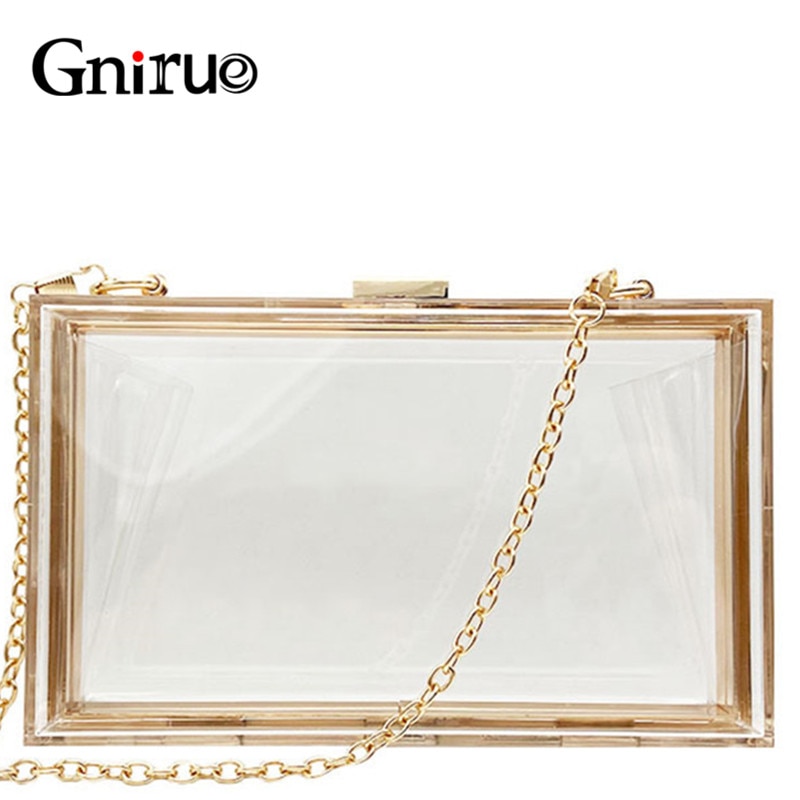 Transparent Acrylic Bags Clear Clutches Evening Bags Wedding Party Handbags Chain Women Shoulder Bags Purses 9 Colors