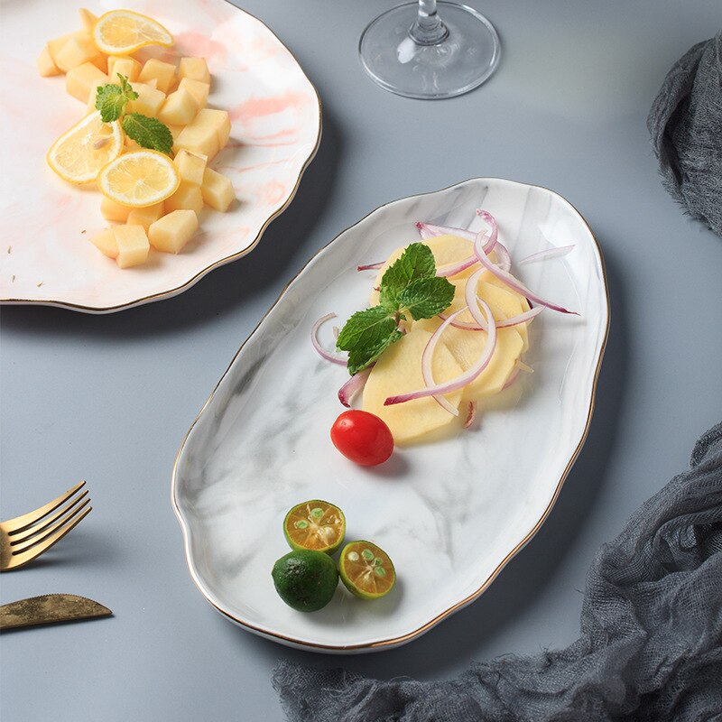 1Pc Glod Marmer Keramische Diner Schotel Plaat Rijst Salade Noedels Soepkom Saus Sushi Vis Plaat Servies Sets Servies