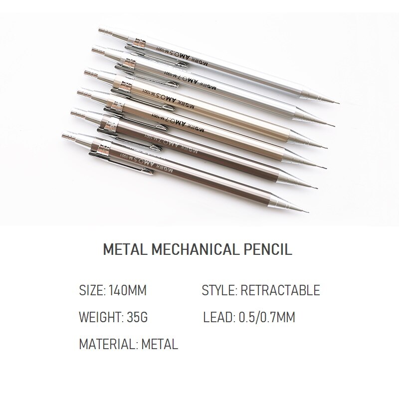 M&amp;G Full Metal Mechanical Pencil 0.5mm 0.7mm for Drawing and Writing School Supplies Get 2 Free Leads