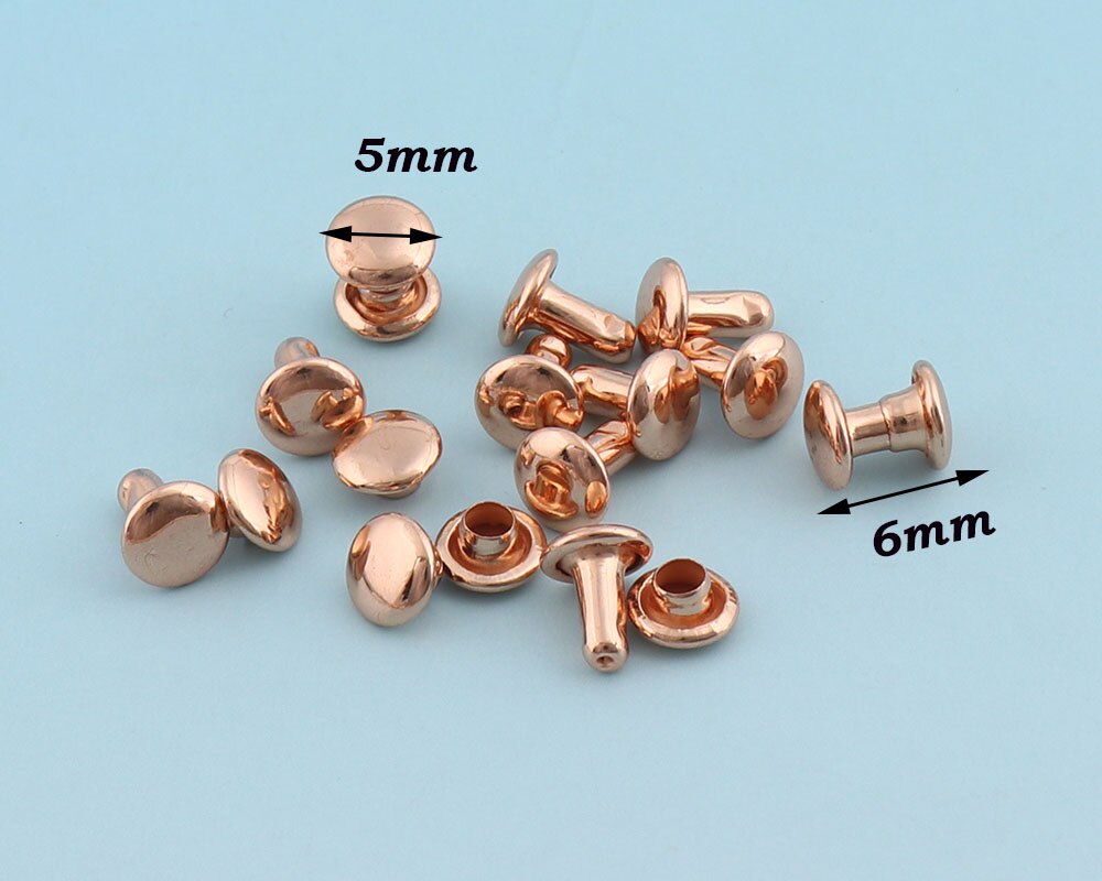 Remaches de tapa doble para bolsa, juegos de 100, remaches chapados en oro rosa de 5mm, clavos de Metal, tachuelas redondas Leathercraft para bolsa, pulsera de ropa