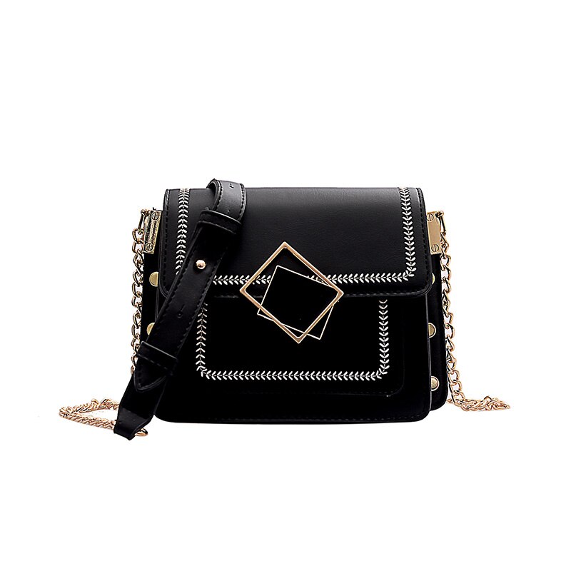 Chain Pu Leather Shoulder Bags for Women Small Crossbody Simple Special Lock Female Travel Handbags: A - Black