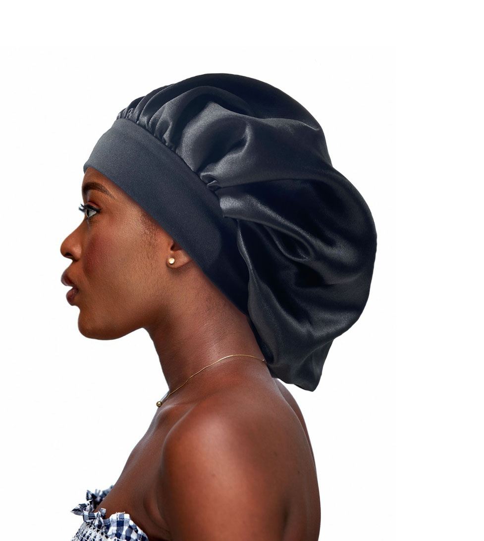 Gorro de satén grande, gorro de seda para dormir, gorro para dormir con banda elástica suave, gorros grandes para el cuidado del cabello de las mujeres