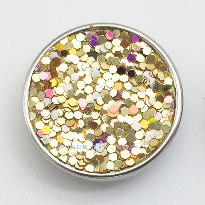 Schitterende glitter zeemeermin veelkleurige koperen armband met 20mm drukknopen, doe-het-zelf armband  mf7767: Goud