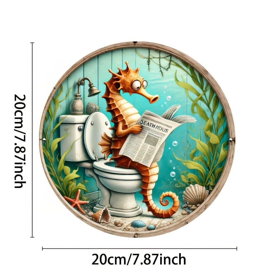 Zeepaardje Lezen Krant in het Toilet Thema Rond Houten Huis Keuken Tuin Club Garage Kantoor Muur Decor Ideale: Default Title