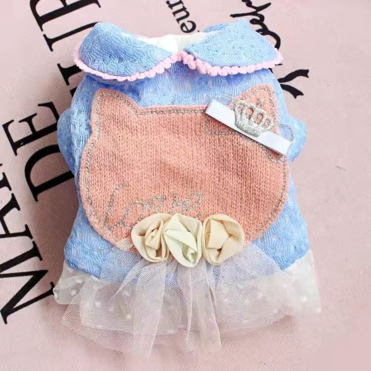 Teddy kleding biexiong bomei herfst en winterjurk huisdier pluche warme hond prinses rok kattenkleding: Blauw / Xl