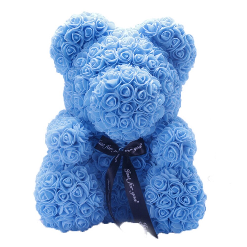 Ourson Rose en mousse de savon, fleur artificielle dans une boîte pour petite amie, de noël, de saint-valentin: blue