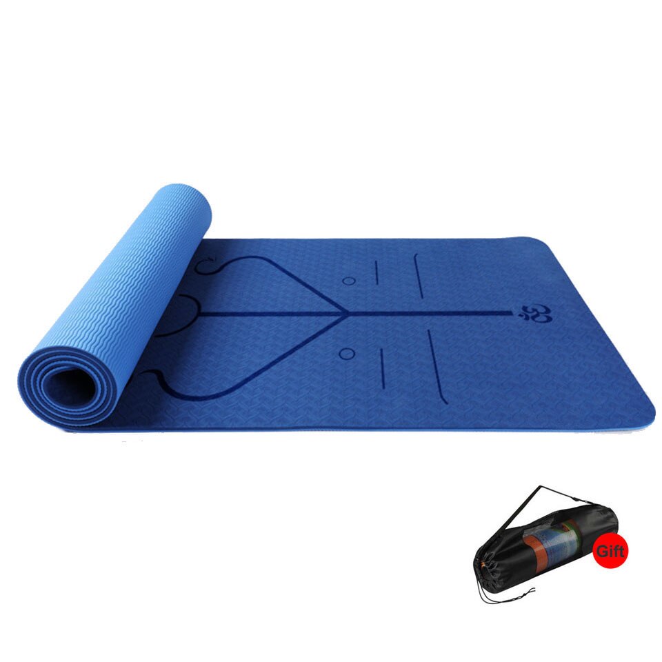 Dubbla lager 183*61*0.6cm tpe yoga halkfri matta yoga träningsdyna med positionslinje för fitnessgymnastik och pilates: D
