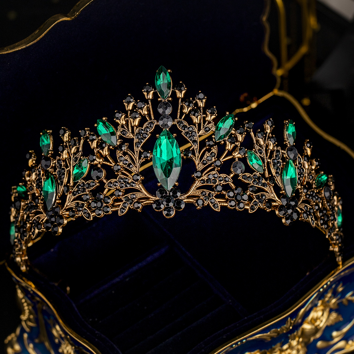 Luxo cristal strass coroa para mulheres, artesanal tiara, clássico, princesa, acessórios de cabelo para ocasiões importantes, moda: Verde exército