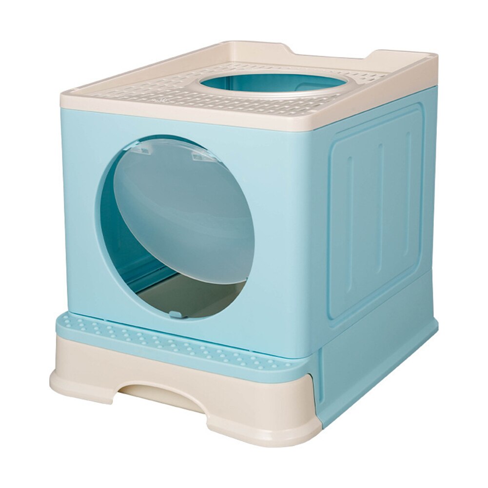 Top Exit Cat Litter Box with Lid Folding Large Enough Kitty Litter Boxes, Front Enter Tray Toilet Including Pet Litter Scoop: blue