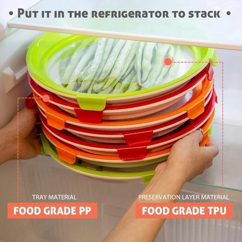 Round Clever Tray Food Preservation Tray Plastic Food Container Set Food Fresh Storage Serving Tray