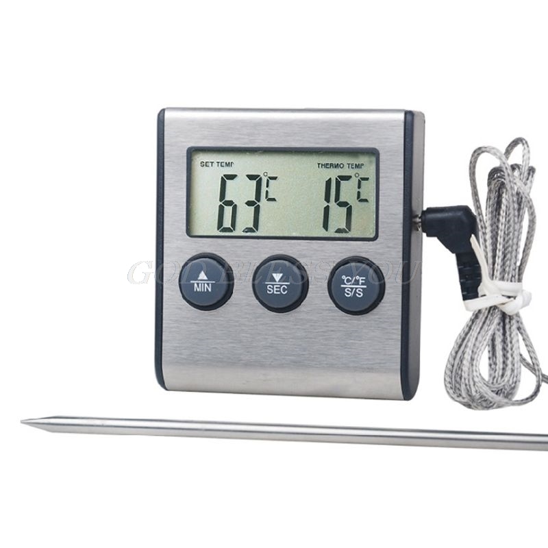 Digital Kitchen Thermometer LCD Display Long Probe Alarm for Grill Oven Food