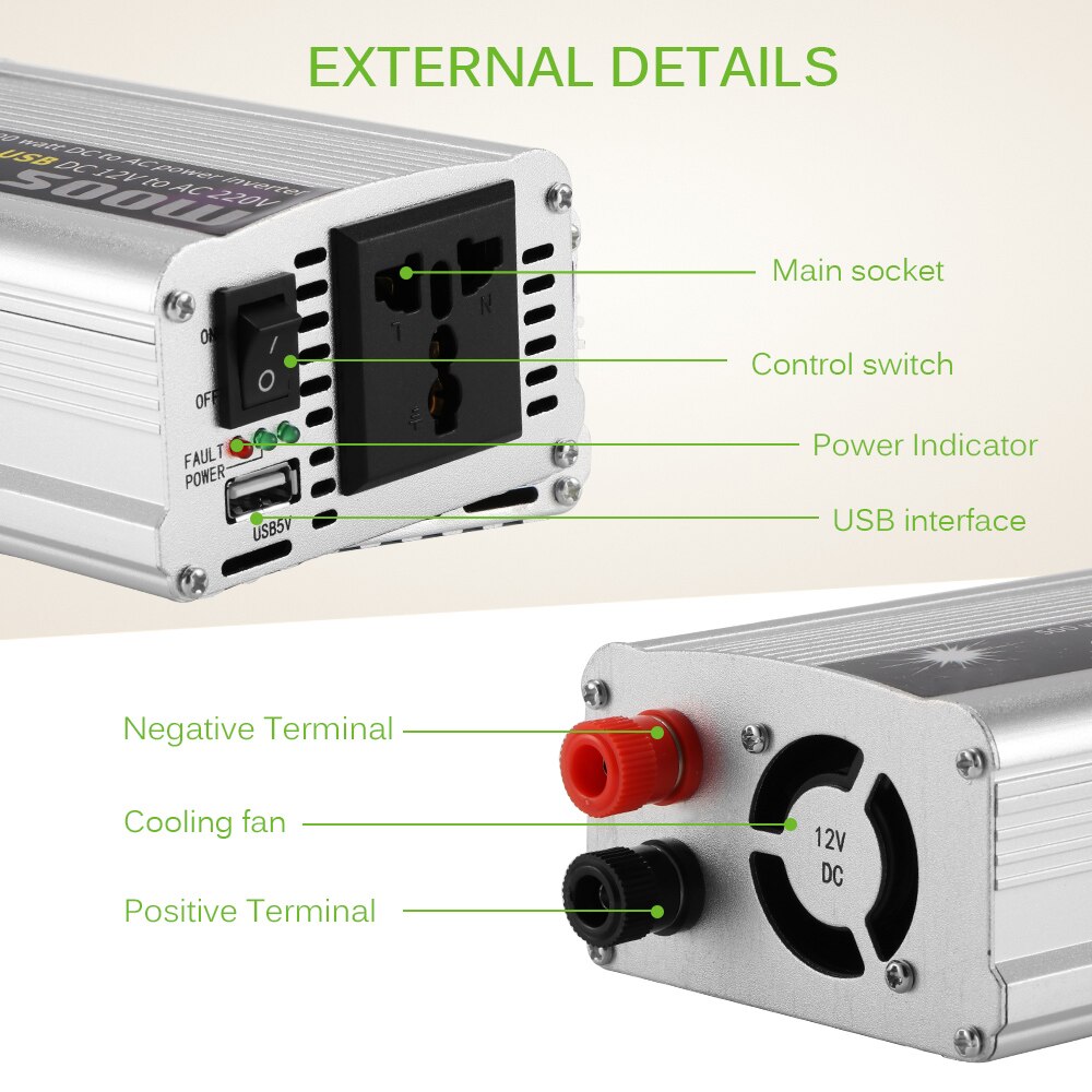 500W Car Power Inverter Convert DC 12V To AC 220V Ac Pure Sine Wave Voltage DC 14.5V-15.5V Power Car Micro Inverter