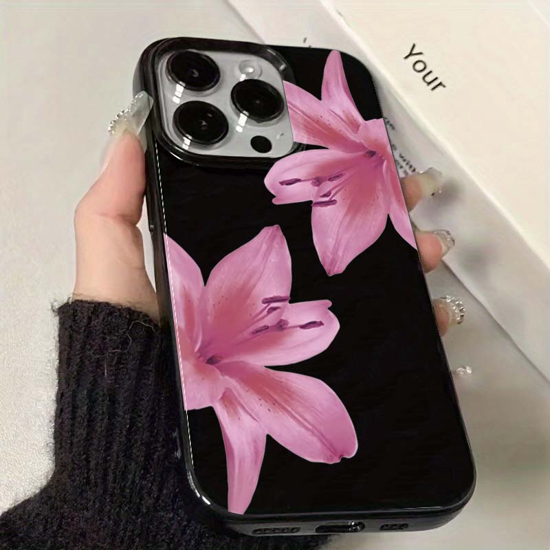 Lotus Petals Black Phone Case For iPhone 16 14 13 12 11 15 Pro Max 16E XR X XS Max 16 7 8 Plus SE Shockproof Soft Cover