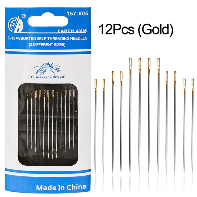 30/12Pcs Side Hole Blind Sewing Needles Stainless Steel Elderly Self Threading Needles Household DIY Beading Threading Needle: PURPLE