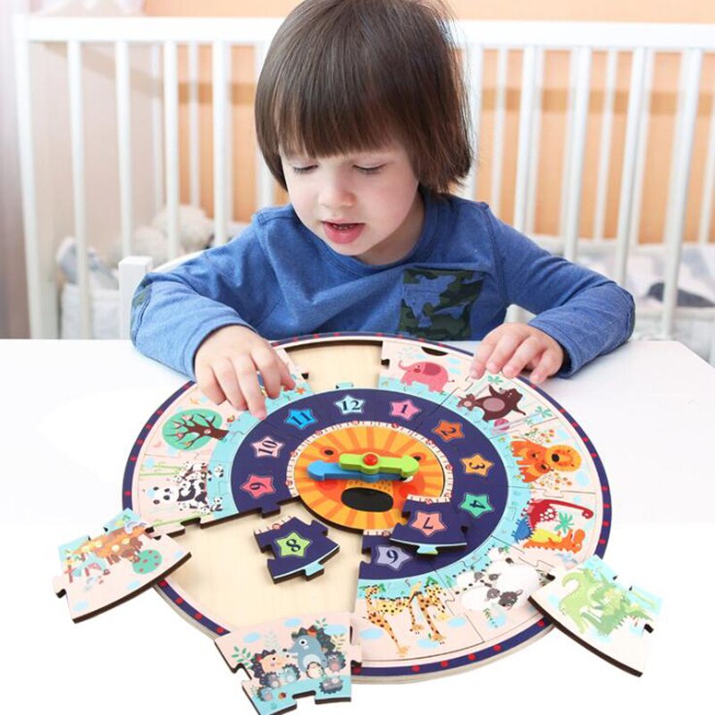 1Set Houten Kids Grote Papier Klok Puzzel Matching Speelgoed Voor Vroeg Leren Educatieve Jigsaw Leren Speelgoed