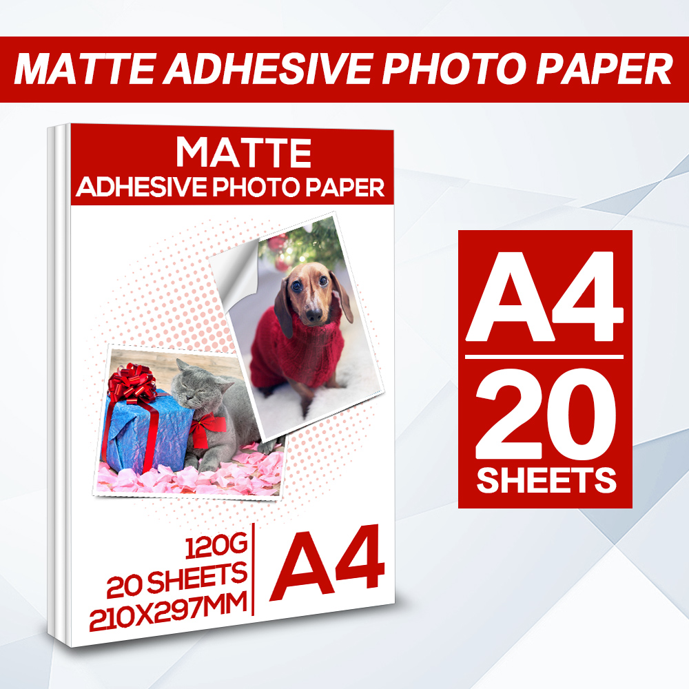 Papel fotográfico adhesivo brillante A4, autoadhesivo de alta luminosidad, impresión de inyección de tinta para impresora de inyección de tinta, suministros de oficina para la familia, 20 hojas: Matte 20 Sheets