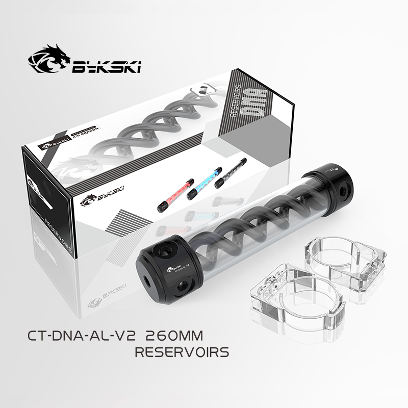 Bykski T-Virus Reservoir Cylindrical Aluminum PC Water Cooling, Muti-Color Spiral Water Tank RGB 12V/5V, 190/260mm, CT-DNA-AL-V2