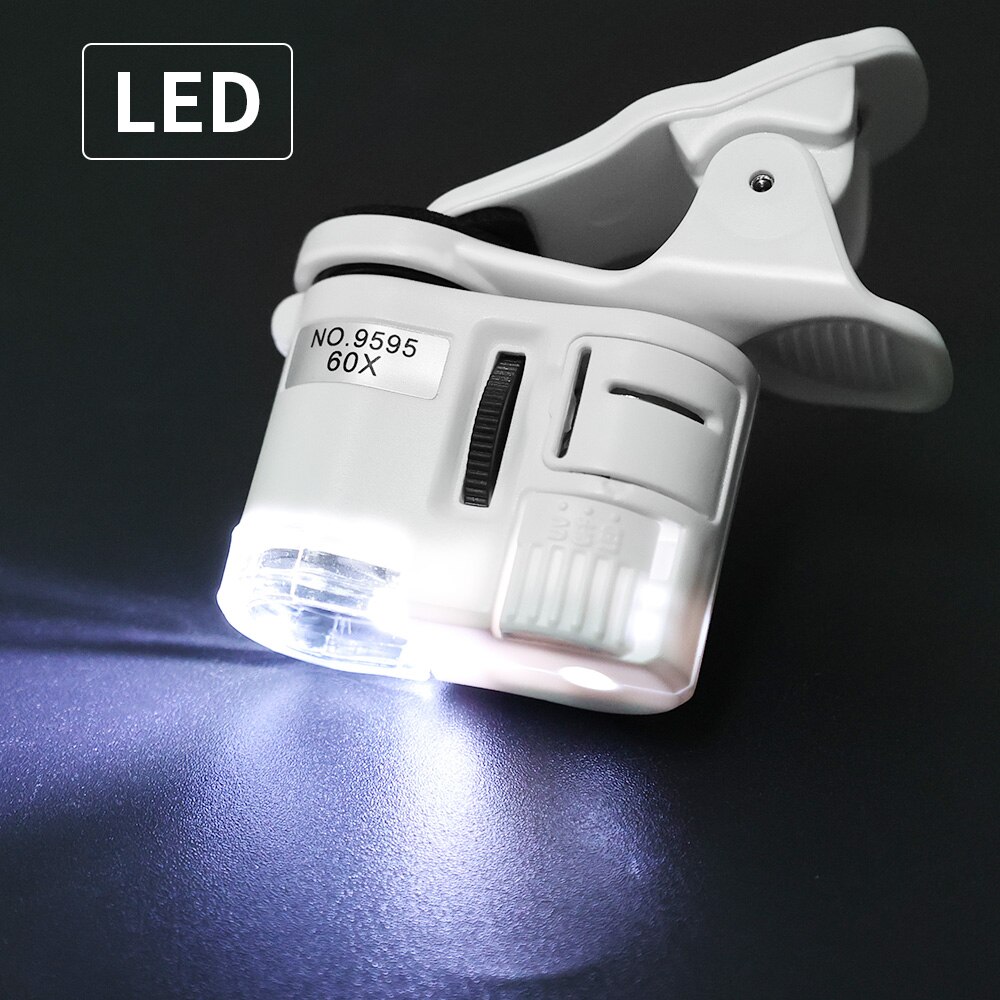 Universele Clip Microscoop 60X Led Sieraden Vergrootglas Gericht Aangepast Pocket Microscoop Met Mobiele Telefoon Clip Microscoop